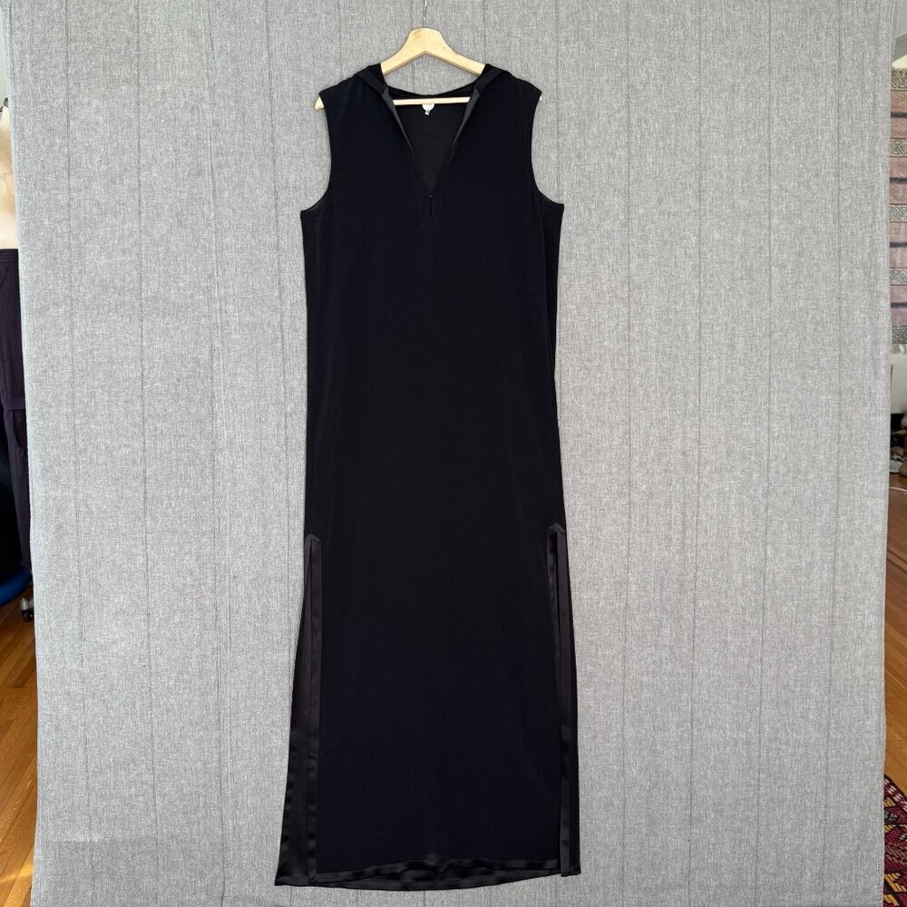 IAN R.N. Black Reversed Satin Sleeveless Hooded Column Evening Maxi Dress Size M